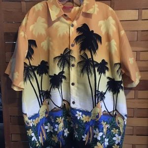 Lowe's Australia Aussie Palm Trees & Macaw Parrots Sleeve Button Down Shirt XL